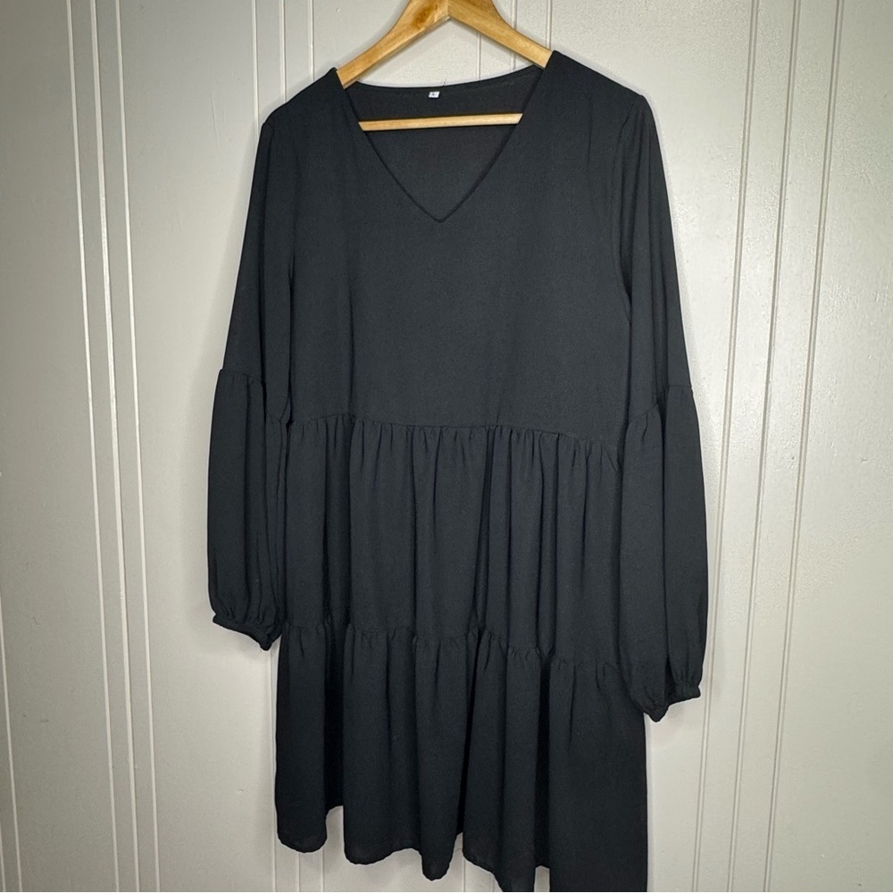 Black V-Neck Baby Doll Dress - Picture 11 of 12